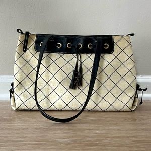 Dooney & Bourke Large Tassel Top Zip White Canvas Bag